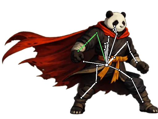 The same attack with the auto-rigged skeleton overlaid